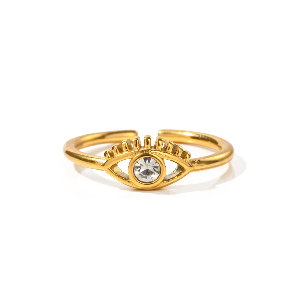 Youthway Trendy Zircon Devil's Eye Stainless Steel Ring 18K Gold Plated Waterproof Charm Jewelry for Girls Women 2023 NEW JDRW2306006 Santorini Joias