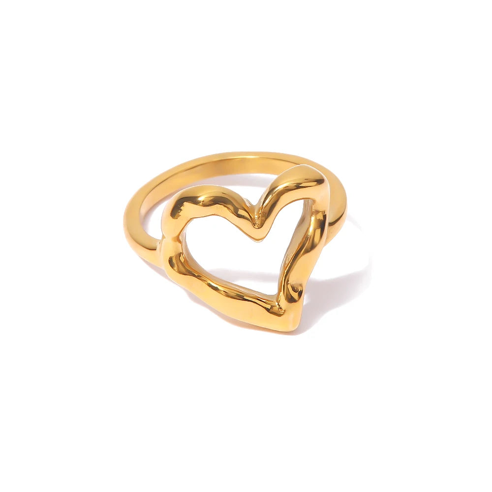 Youthway Stainless Steel Metal Textured Heart Ring 18K Gold Stylish Vintage Jewelry for Women Gala Gift 2022 NEW Santorini Joias